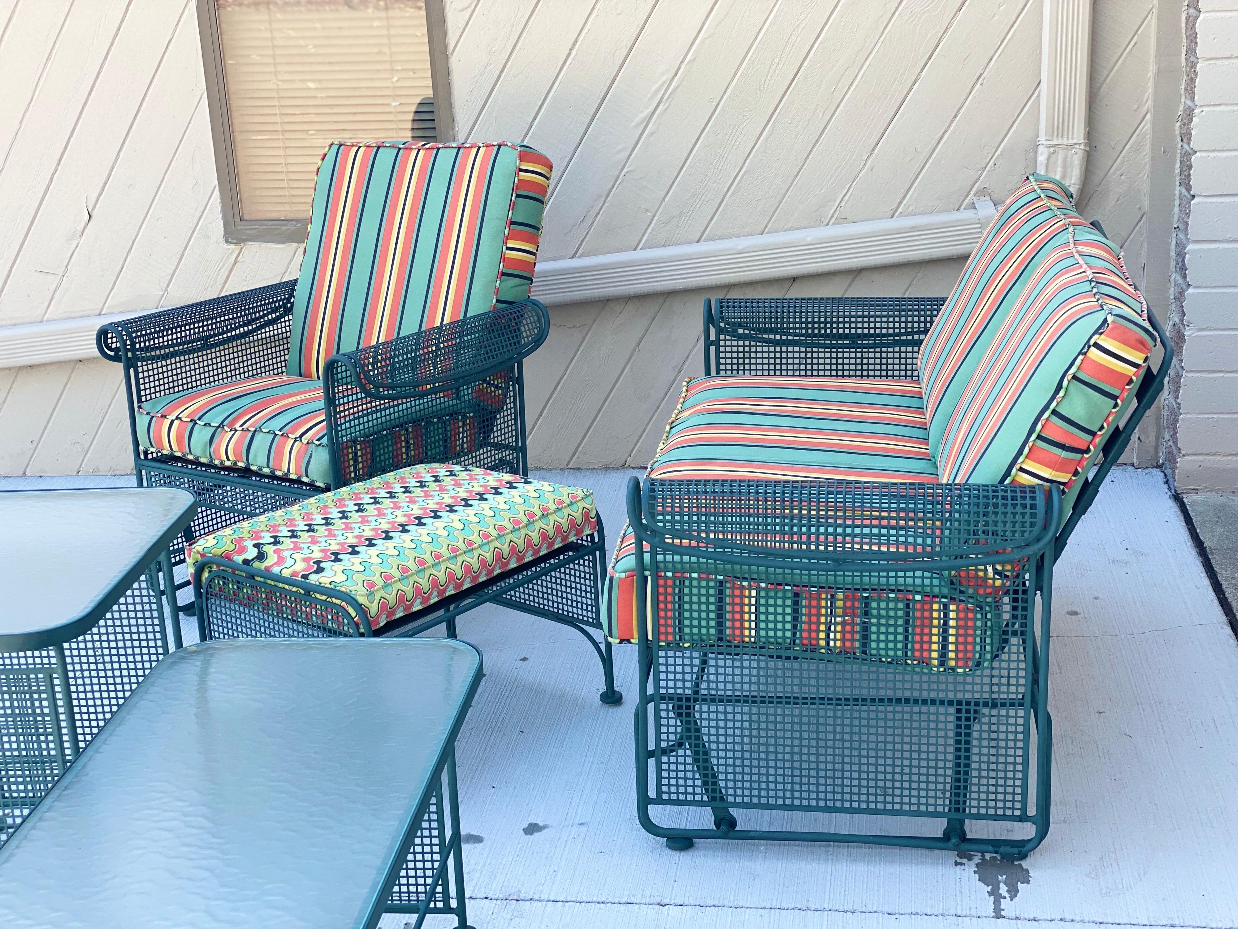 Mid-Century Modern Russell Woodard Outdoor Green Patio Glider Set, a Set of 6 8