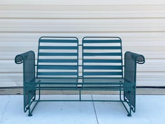 Mid-Century Modern Russell Woodard Outdoor Green Patio Glider Set, a Set of 6