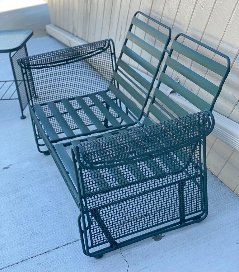 MidCentury Modern Russell Woodard Outdoor Green Patio Glider Set, a