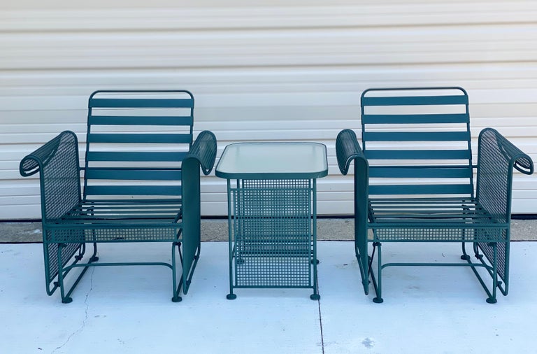 MidCentury Modern Russell Woodard Outdoor Green Patio Glider Set, a