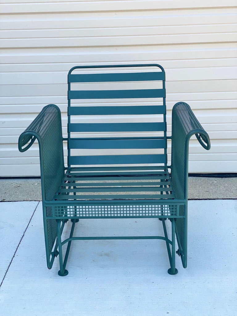MidCentury Modern Russell Woodard Outdoor Green Patio Glider Set, a