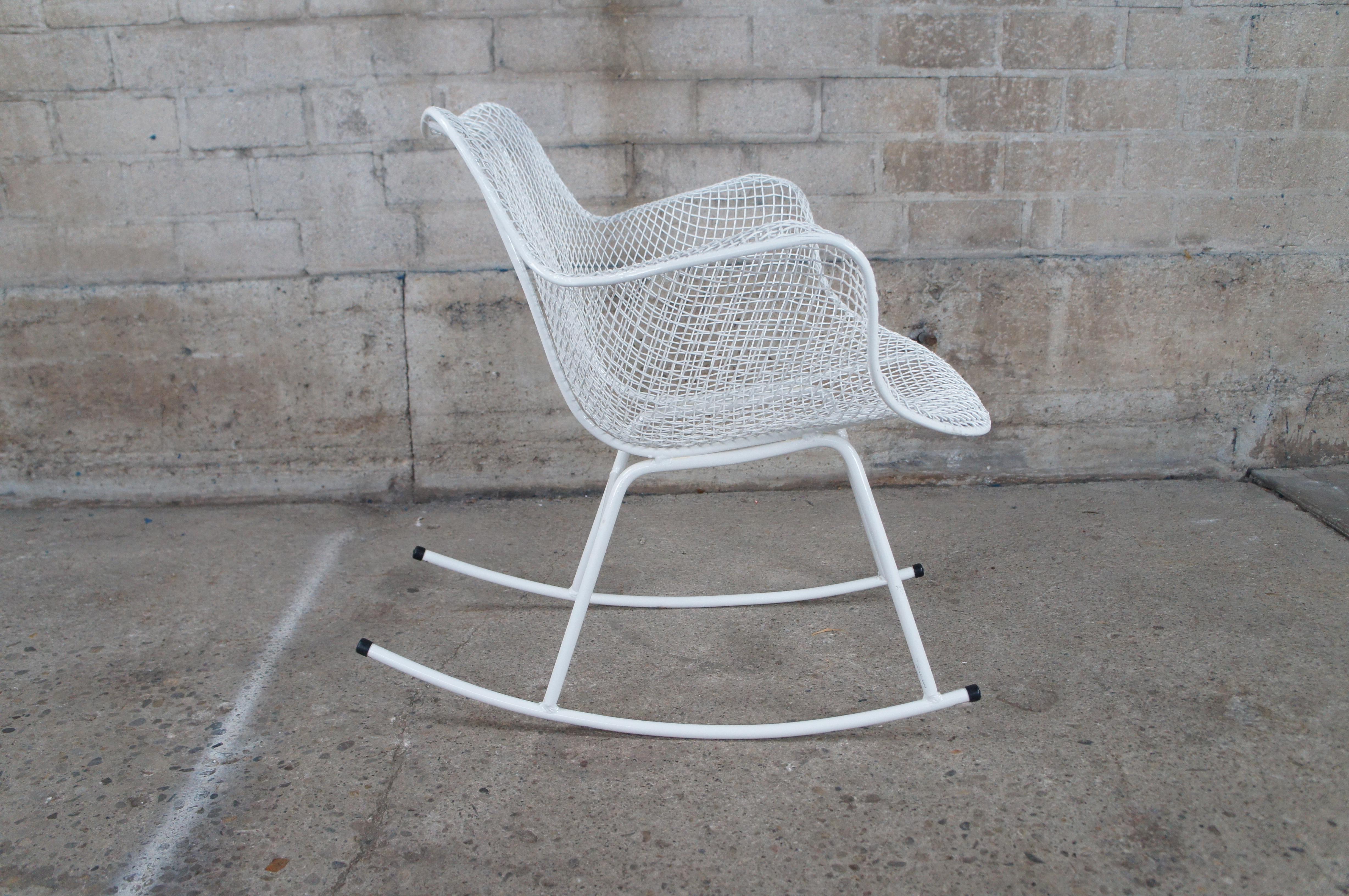 Metal Russell Woodard Mid Century Modern Sculptura Mesh Patio Rocking Arm Chair Rocker For Sale