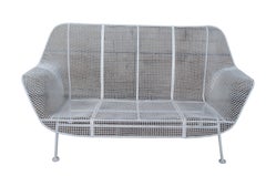 Russell Woodard Mid Century Modern Sculptura Mesh Patio Settee & Rocking Chair