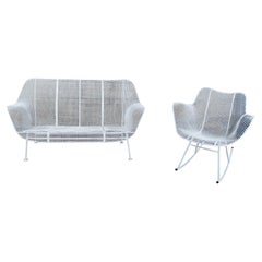 Russell Woodard Mid Century Modern Skulptura Mesh Terrassen-Sessel & Schaukelstuhl aus der Mitte des Jahrhunderts