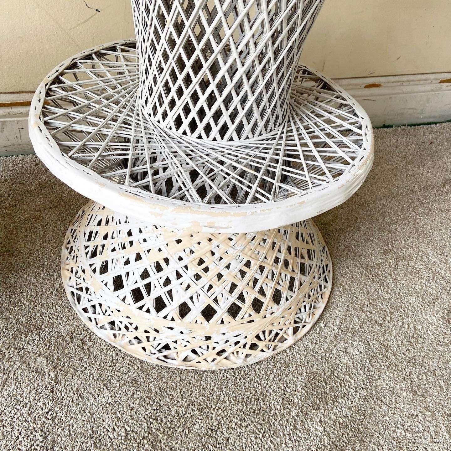 Exceptional set of mid century modern spun fiberglass, Russell Woodard stools. Each feature a fantastic woven design with a foot support.

Seat height is 30.0 in