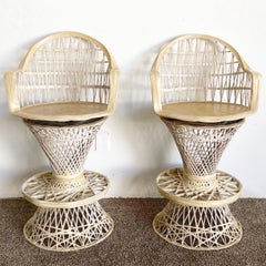 Mid Century Modern Russell Woodard Spun Fiberglass Swivel Bar Stools - Set of 2