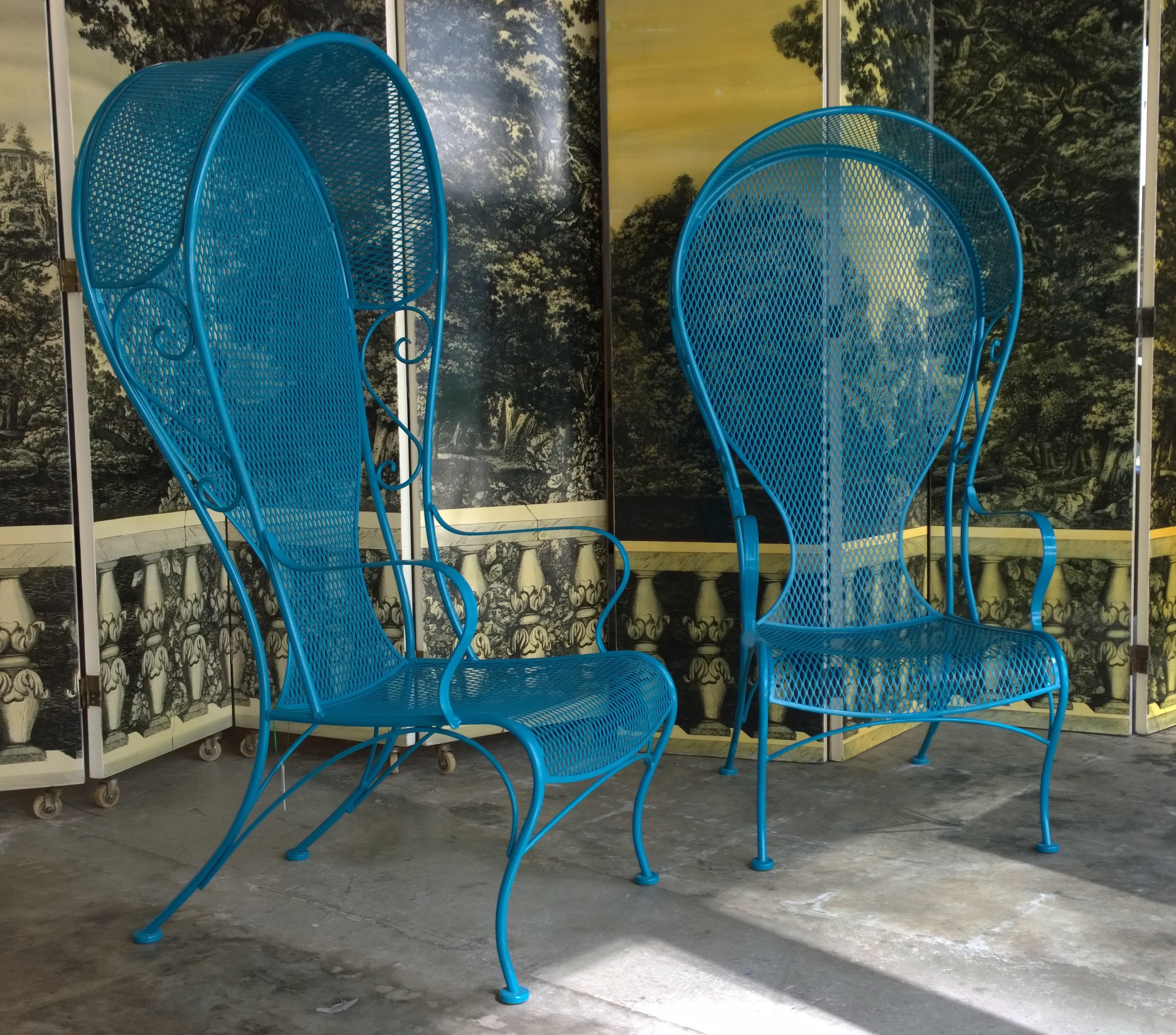 R. Woodard Newly Enameled Lagoon Blue Wrought Iron Patio /Garden Canopy Armchair For Sale 13