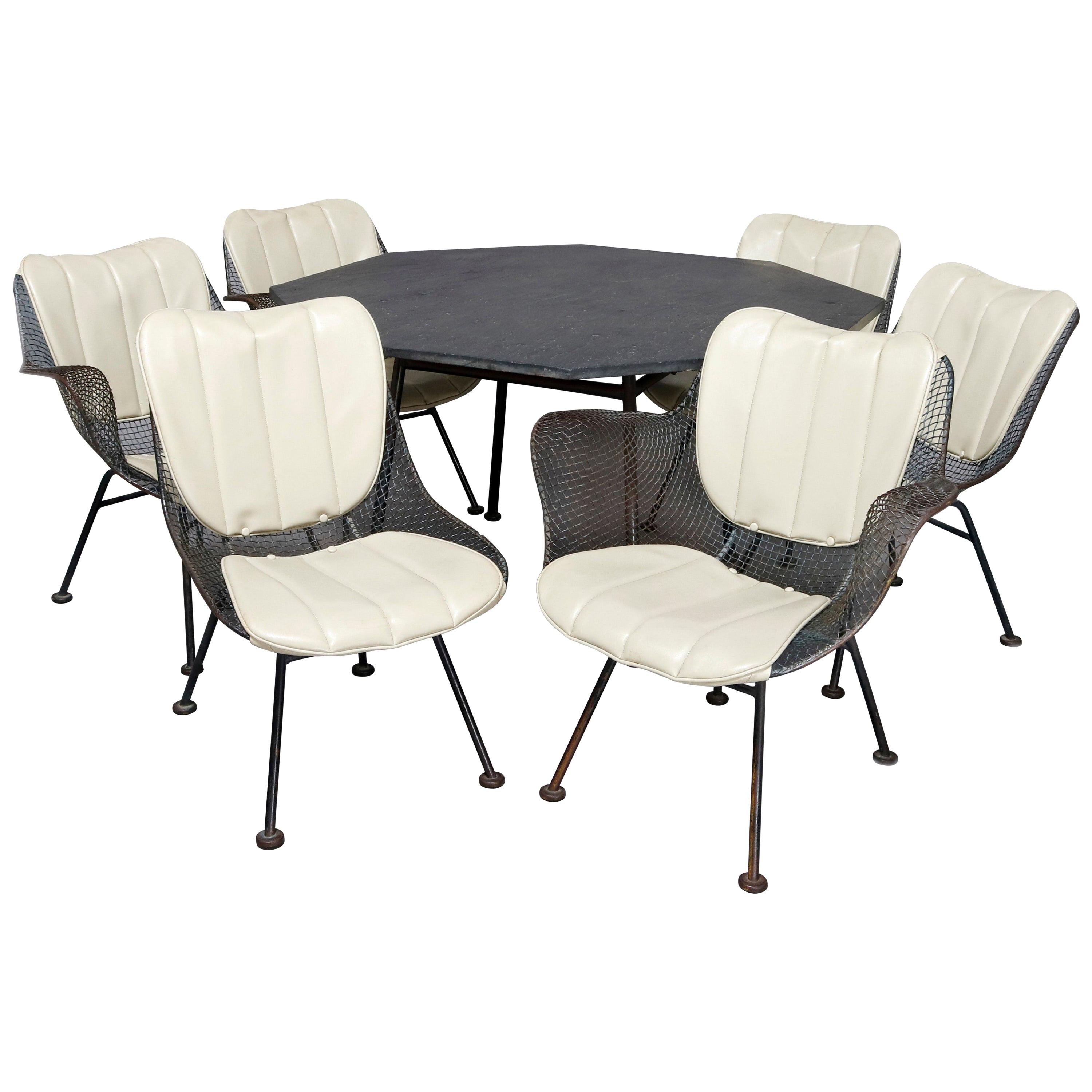 Mid-Century Modern Russell Woodward Mesh and Slate Dining Set, circa 1960