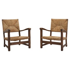 Mid-Century Modern Rustic Chairs with Woven Straw Seat and Back, Europe Ca 1950s