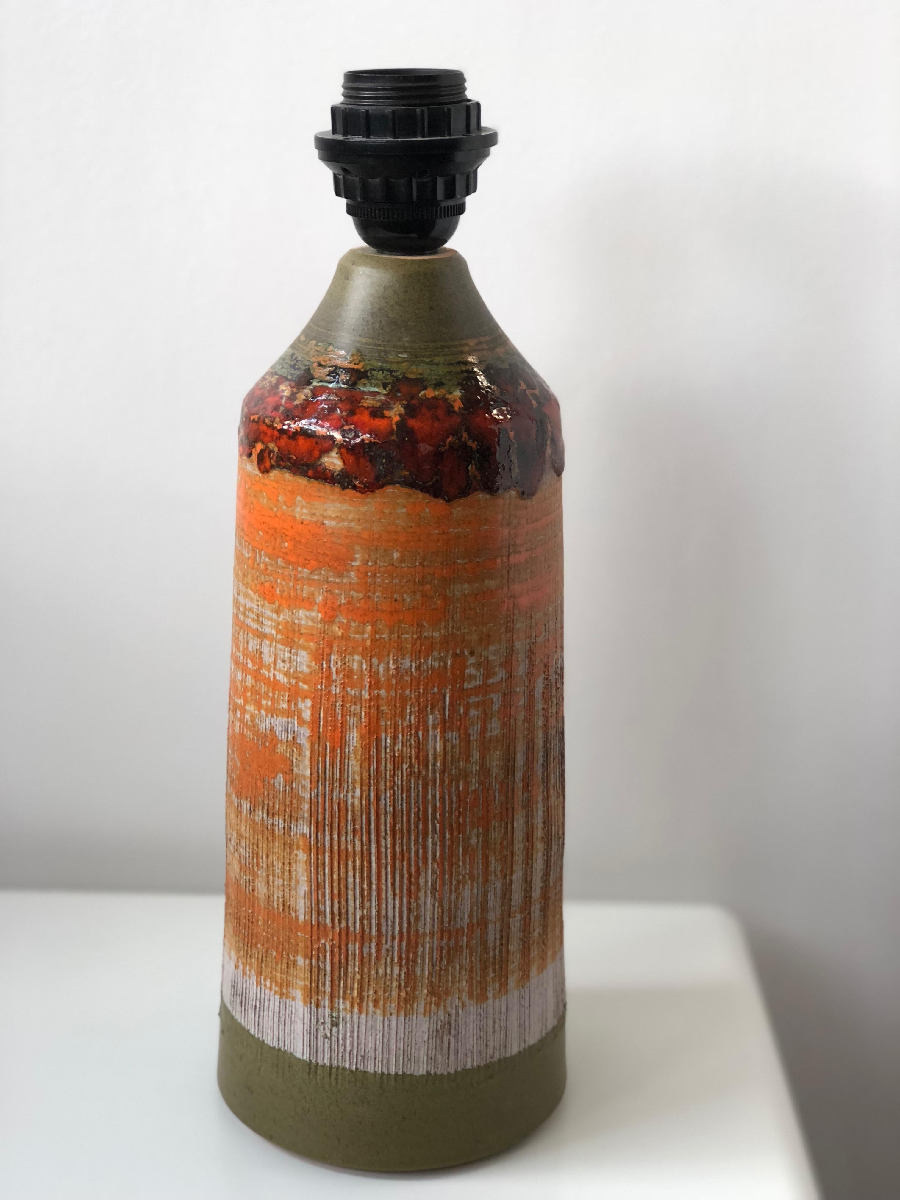 Mid-20th Century Mid-Century Modern Rustic Large Ceramic Table Lamp by Tilgmans Keramik For Sale