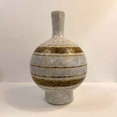 Rustikale gestreifte Studio-Kunstkeramik-Vase, Mid-Century Modern