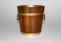 Mid Century Modern Rustic Vintage Brown Walnut Brass Champagne Wine Cooler 1970s