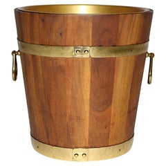 Mid Century Modern Rustic Vintage Brown Walnut Brass Champagne Wine Cooler 1970s