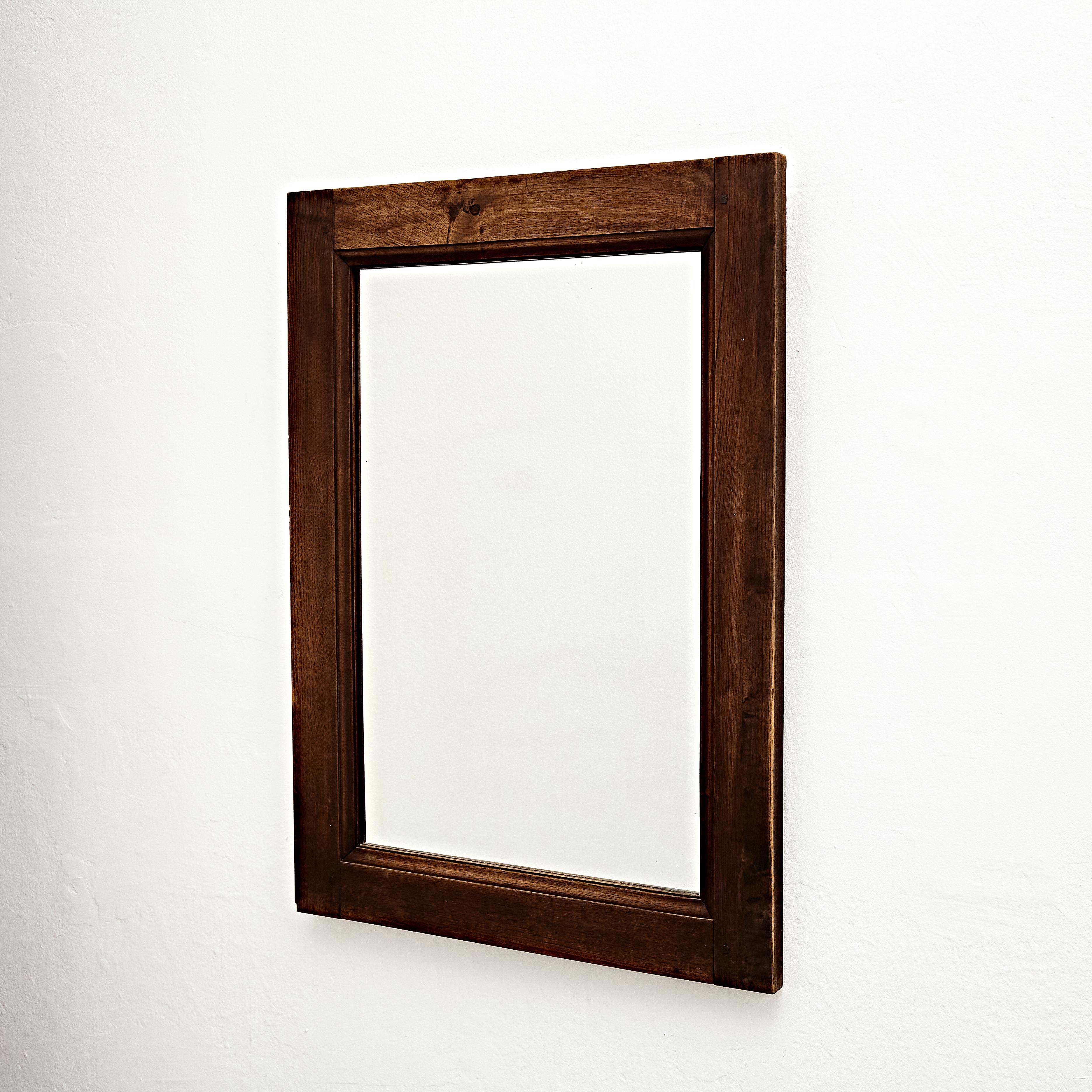 French Mid-Century Modern Rustic Wood Mirror, circa 1960 For Sale
