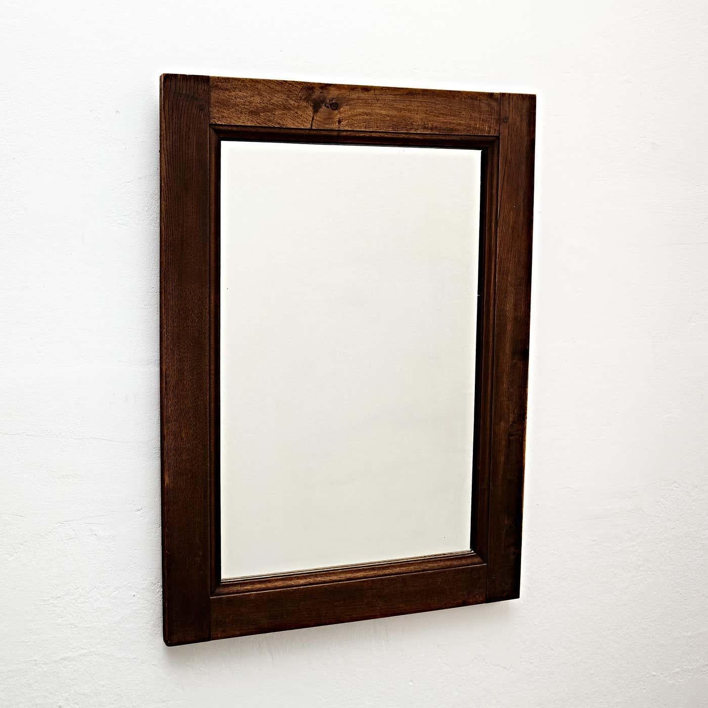 French Mid-Century Modern Rustic Wood Mirror, circa 1960