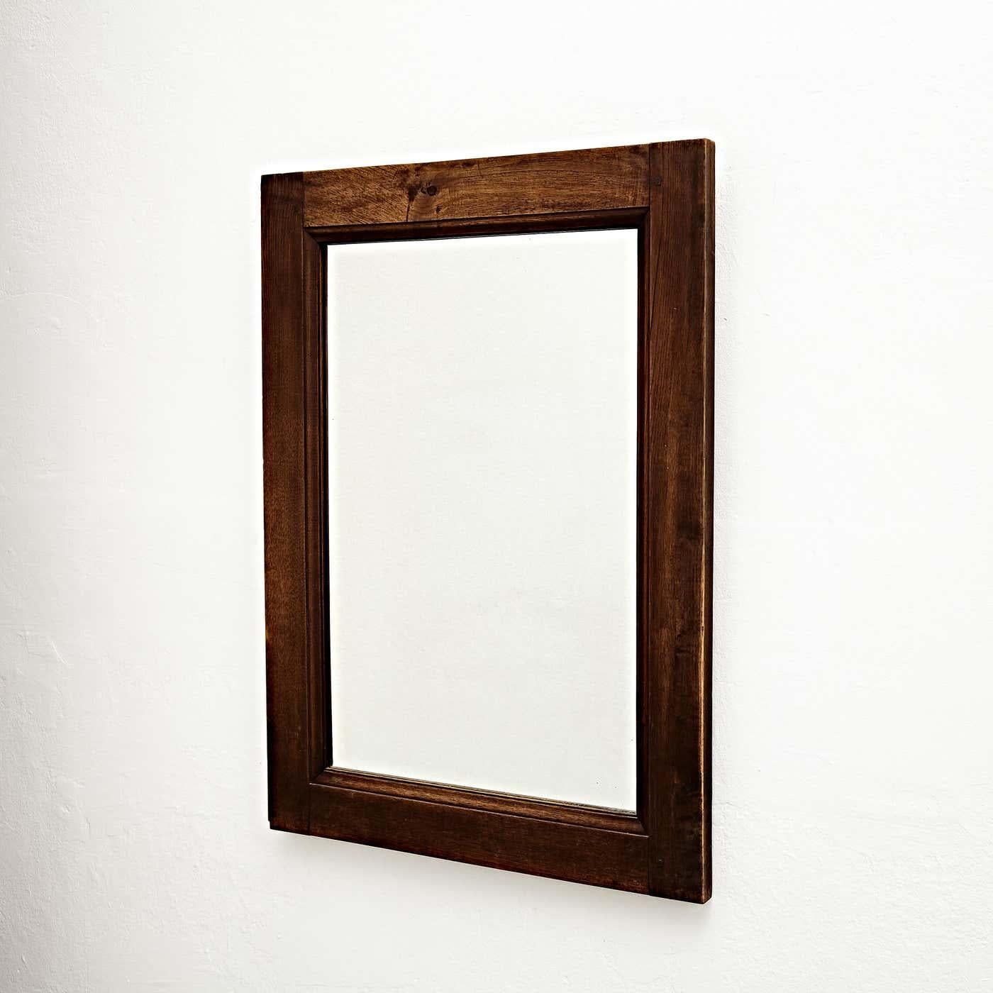 Mid-Century Modern Rustic Wood Mirror, circa 1960 In Good Condition In Barcelona, ES