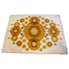 Mid-Century Modern Rya Rectangular Area Rug Carpet Orange Circles 1960s Denmark