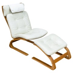 Chaise et pouf Rybo Rykkin en cuir, Norvège, moderne du milieu du siècle dernier