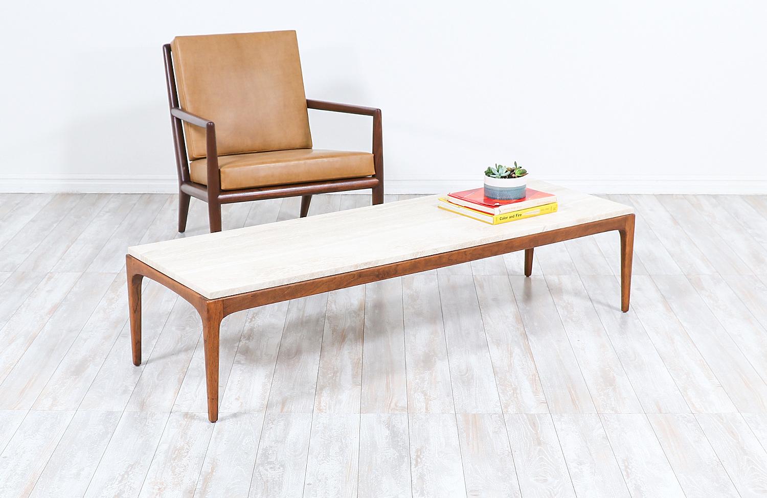 Mid-Century Modern “Rythm” coffee table with Crema Marfil marble top by Lane.