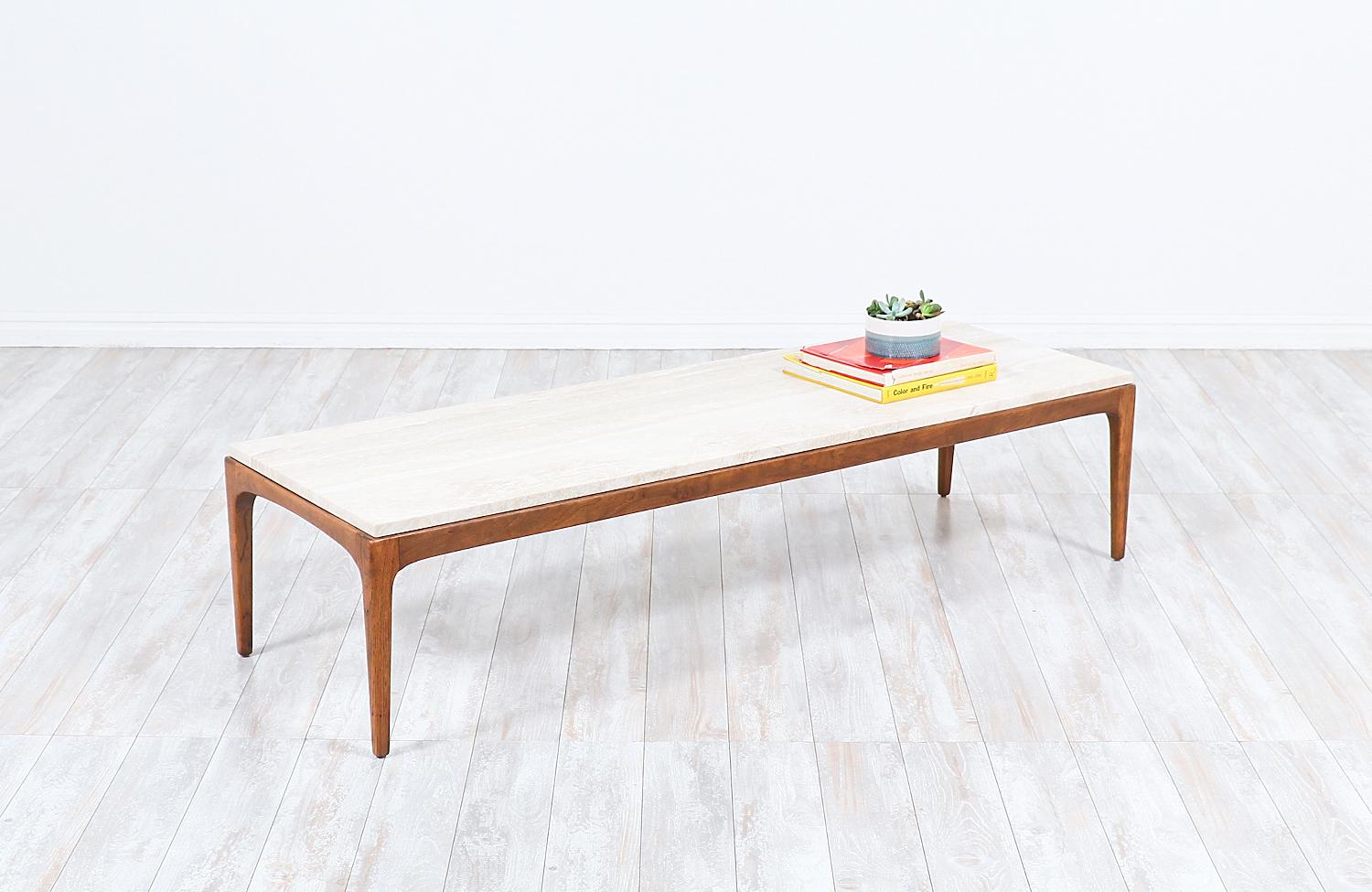 American Mid-Century Modern “Rythm” Coffee Table with Crema Marfil Marble Top by Lane