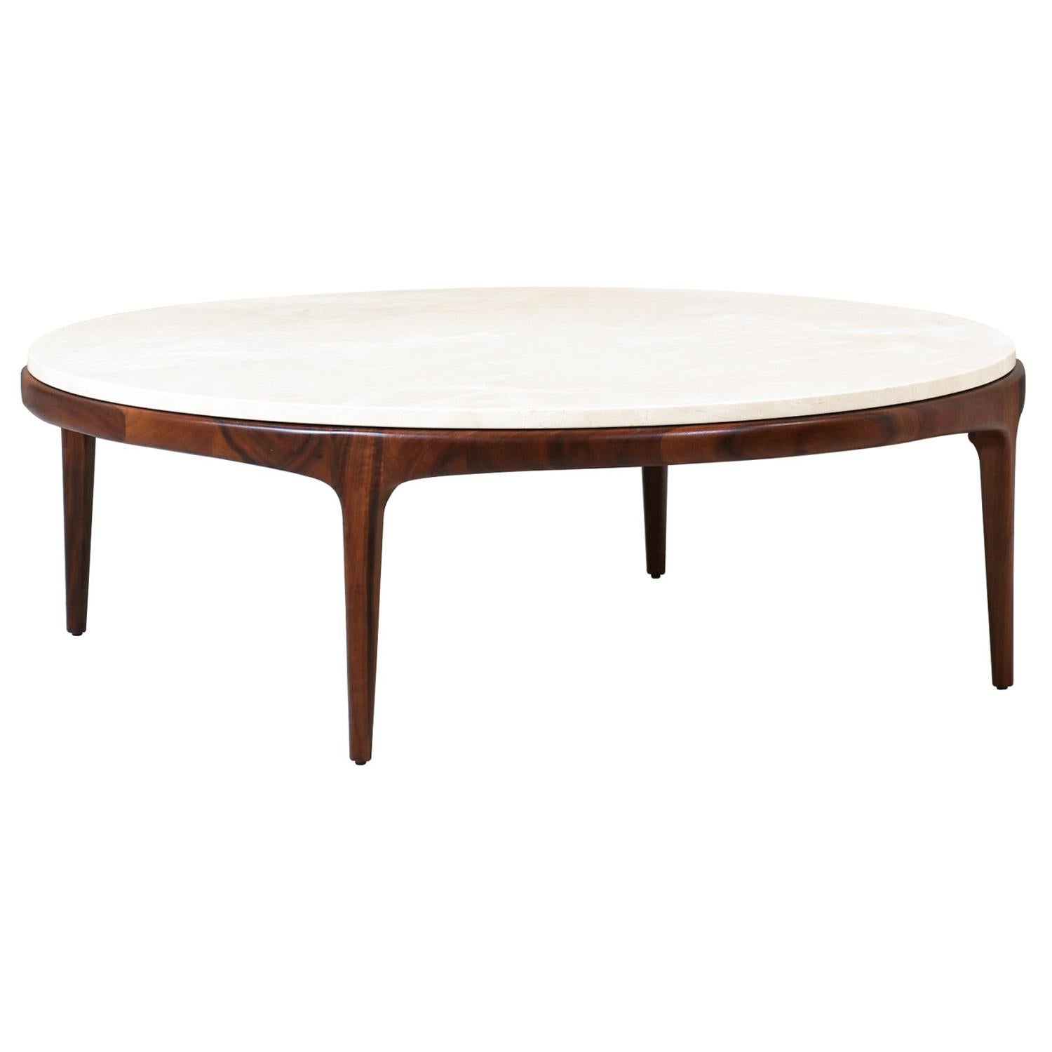 Mid-Century Modern “Rythm” Coffee Table with Crema Marfil Stone Top by Lane