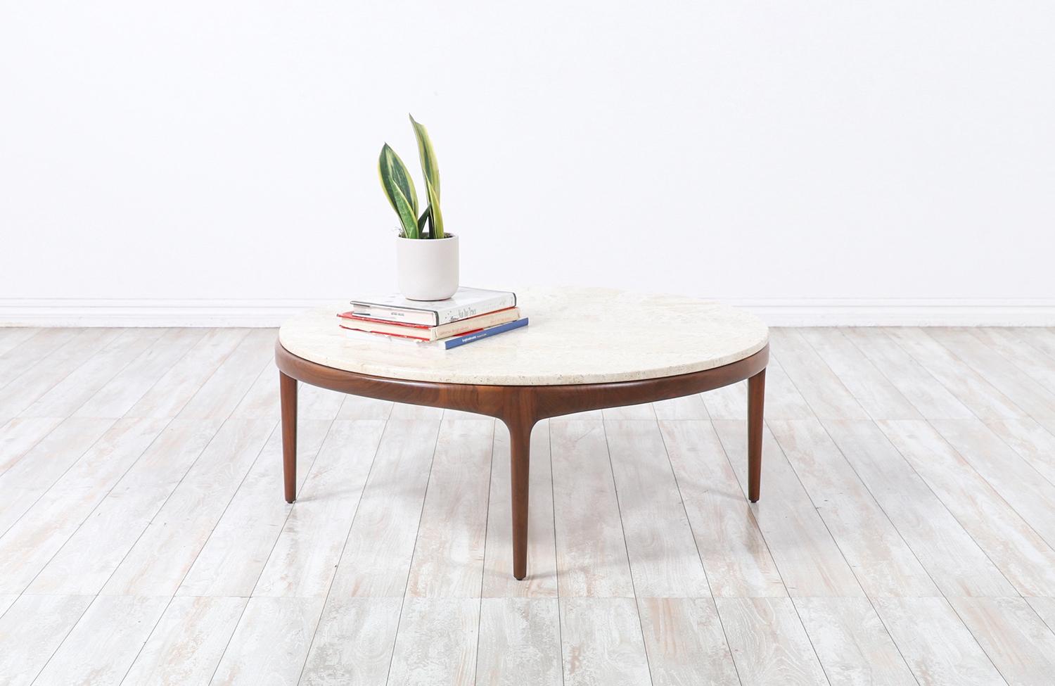 Mid-Century Modern “Rythm” Coffee Table with Travertine Stone Top by Lane.