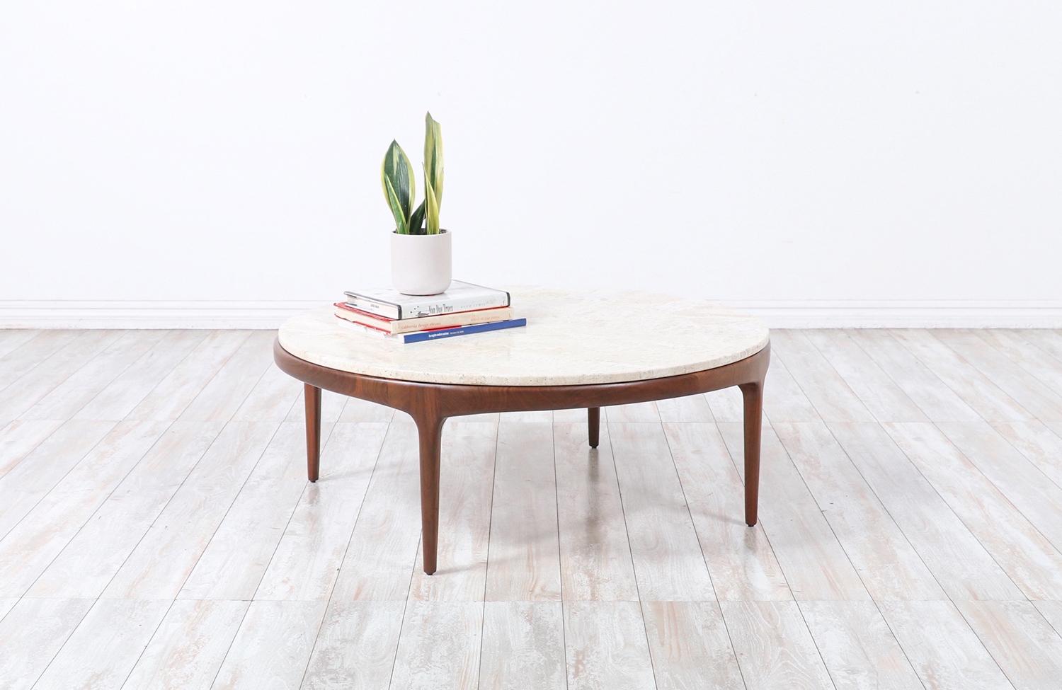 American Mid-Century Modern “Rythm” Coffee Table with Travertine Stone Top by Lane