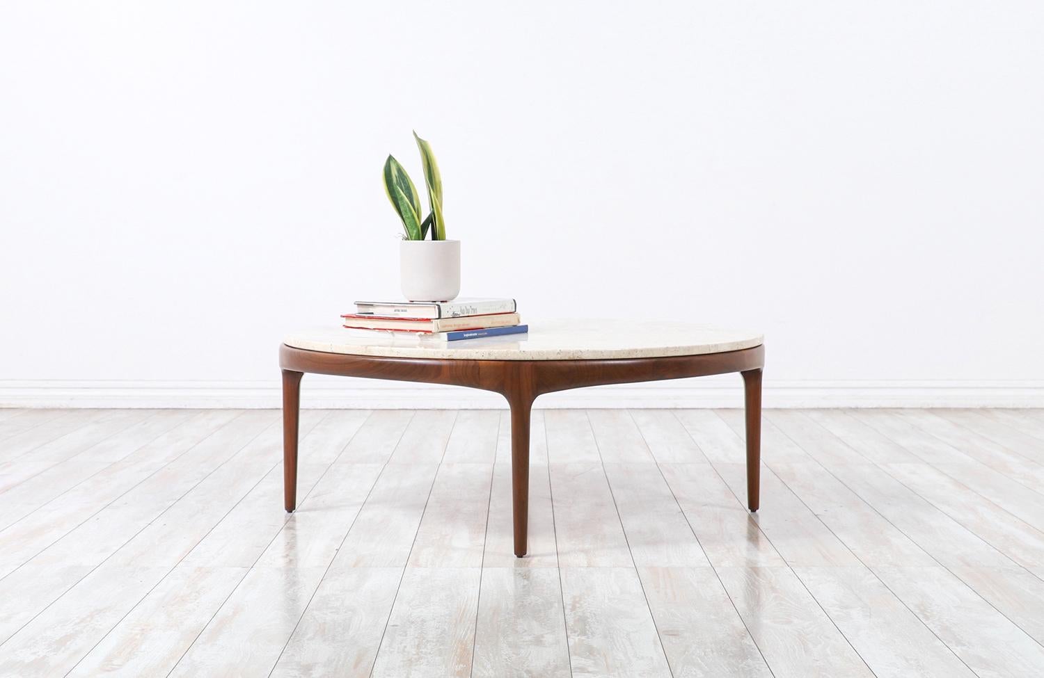 Mid-20th Century Mid-Century Modern “Rythm” Coffee Table with Travertine Stone Top by Lane