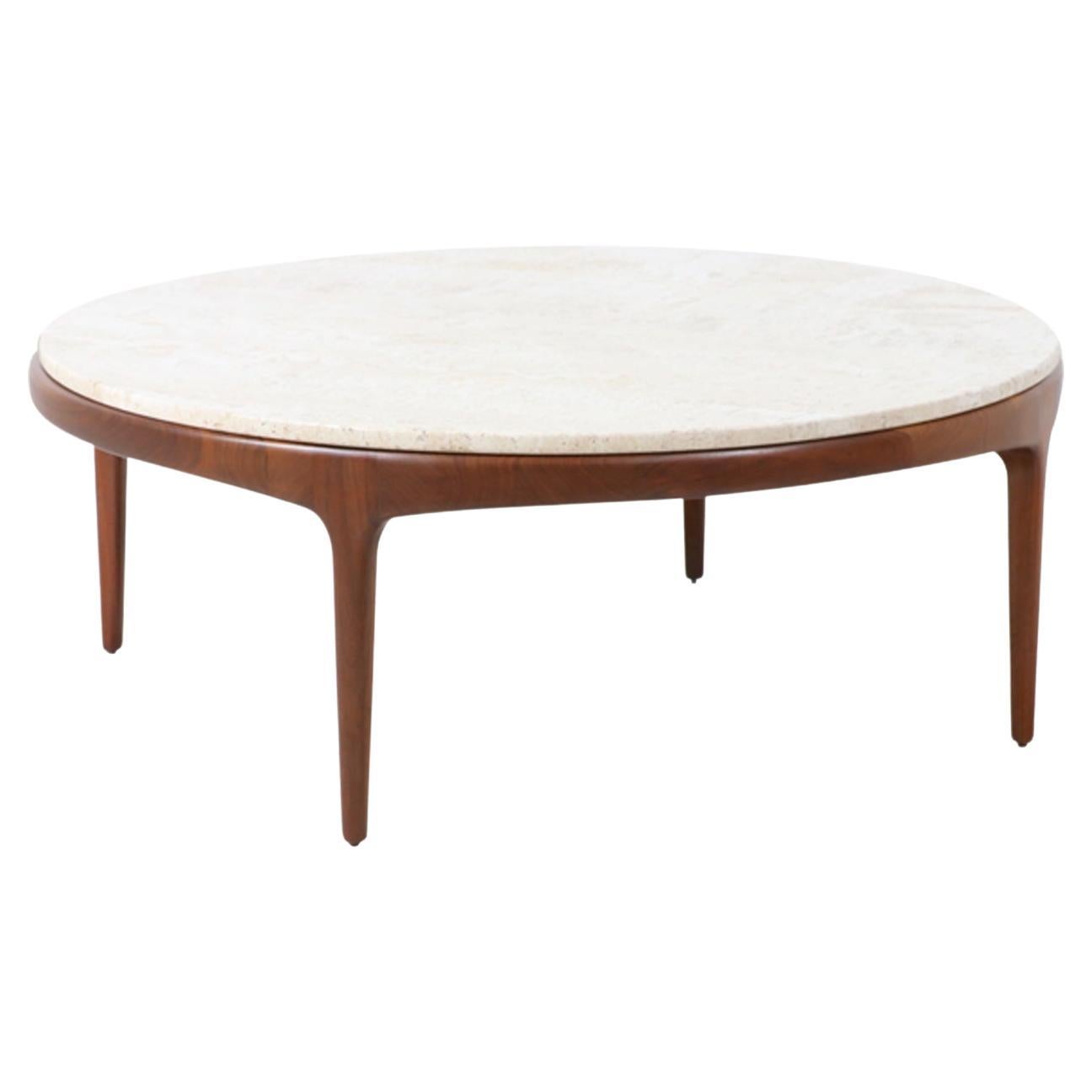 Mid-Century Modern “Rythm” Coffee Table with Travertine Stone Top by Lane