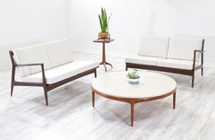 Mid-Century Modern “Rythm” Coffee Table with Travertine Top by Lane