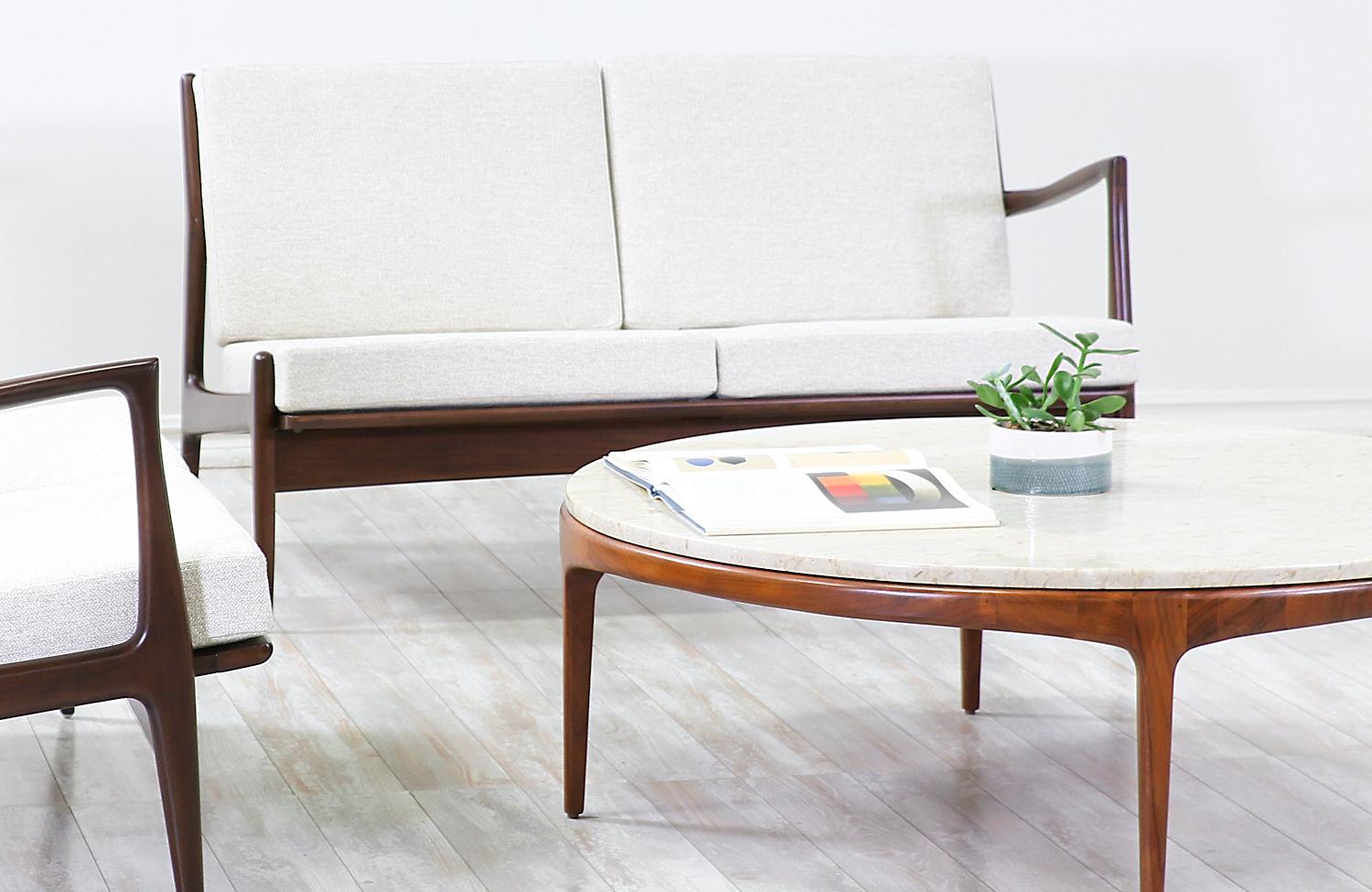 American Mid-Century Modern “Rythm” Coffee Table with Travertine Top by Lane