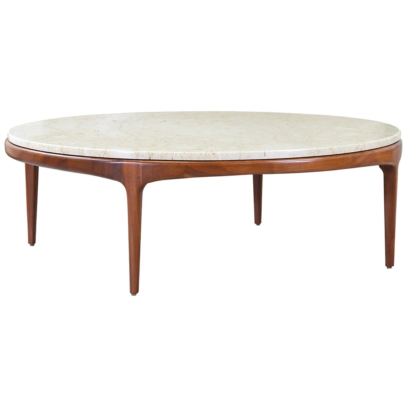 Mid-Century Modern “Rythm” Coffee Table with Travertine Top by Lane