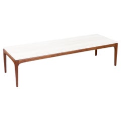 Used Mid-Century Modern “Rythm” Walnut Coffee Table with Travertine Stone by Lane