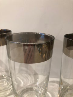 Set of 8 Dorothy Thorpe Clear w/ Silver Overlay Band High Ball Cocktail Glasses