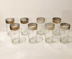 S/8 Dorothy Thorpe Clear with Silver Overlay Band High Ball Cocktail Glasses