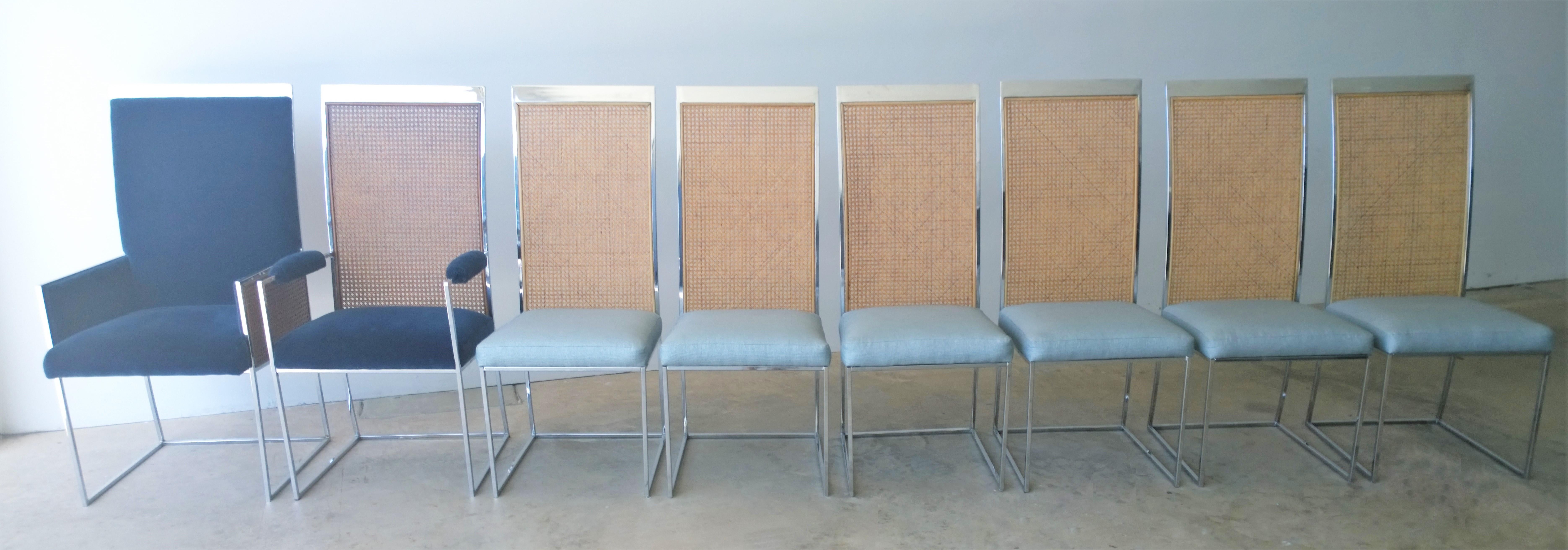 Offered is a set of eight Mid-Century Modern newly upholstered in 