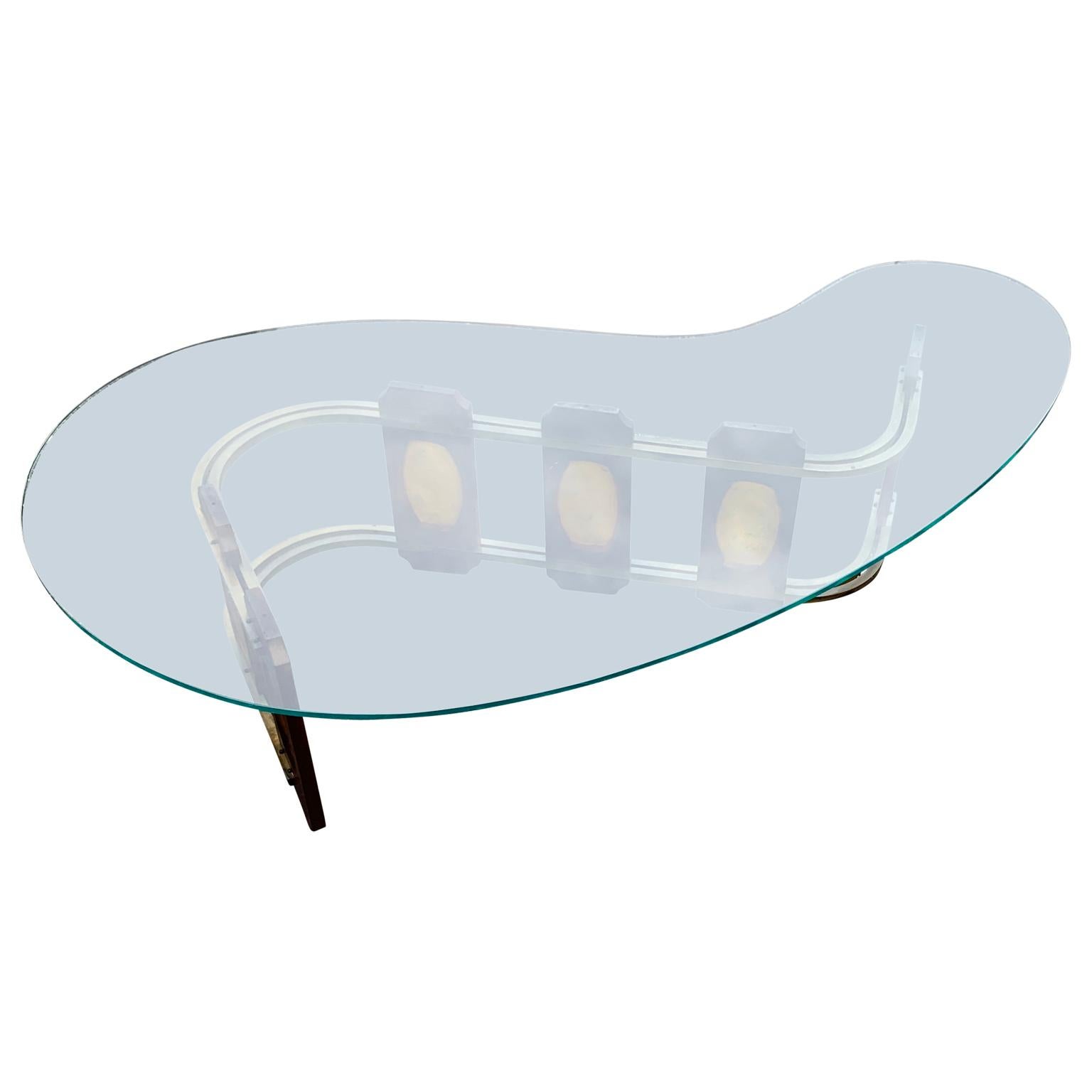 Mid-Century Modern sculptural vintage kidney shaped coffee cocktail table

Measurements listed are of the actual table base, not the kidney shaped glass-top.
The kidney glass-top measures W36