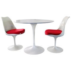 Mid-Century Modern Saarinen for Knoll White Tulip Dinette Set Table 2 Chairs