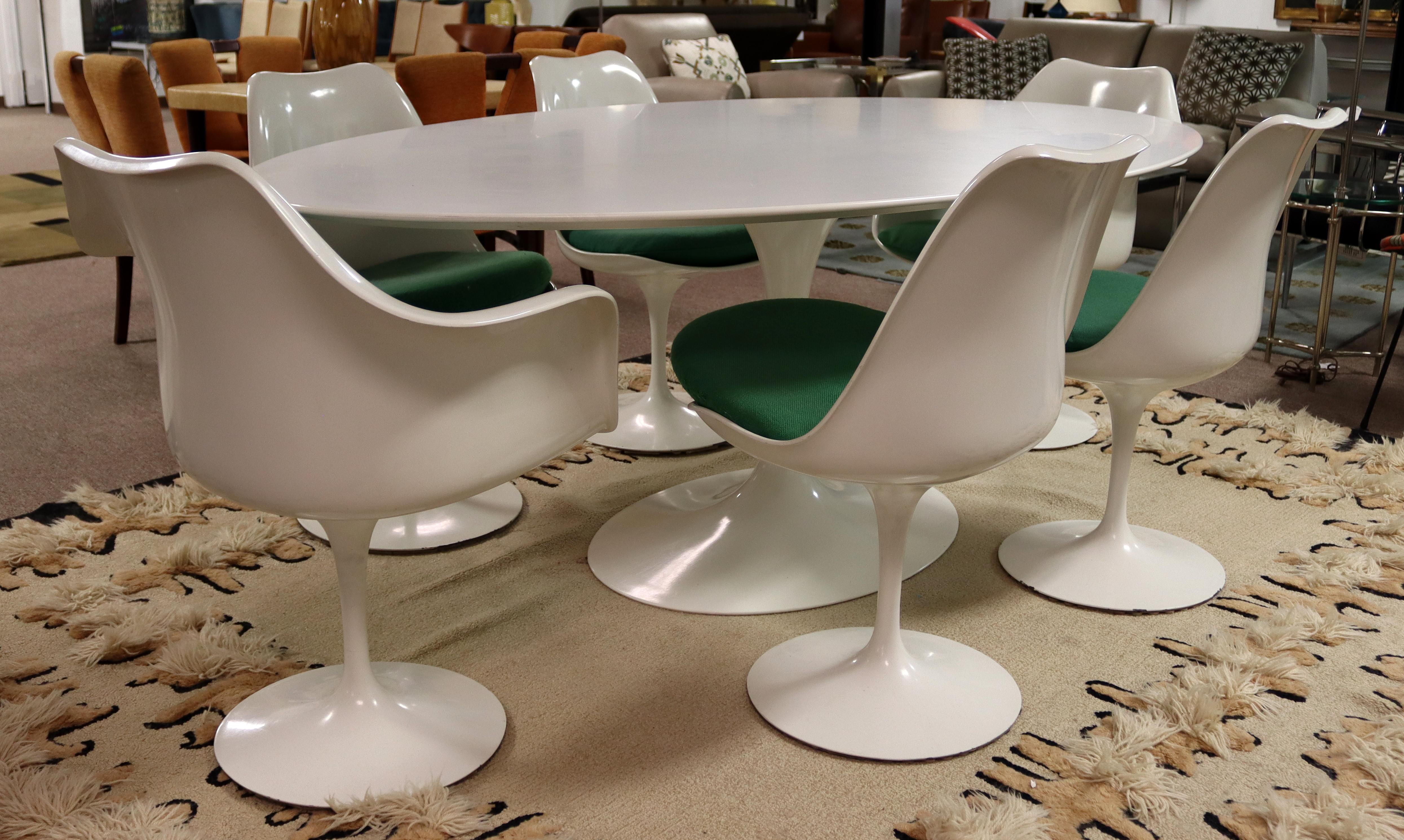 Mid-Century Modern Saarinen Signed Knoll Tulip Dining Set Table 6 Chairs, 1950s In Good Condition In Keego Harbor, MI