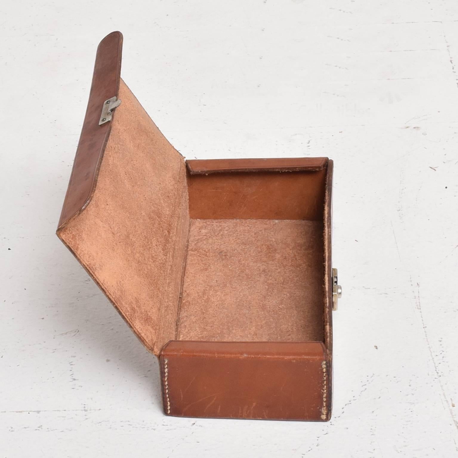 American Mid-Century Modern Saddle Leather Box with Lock