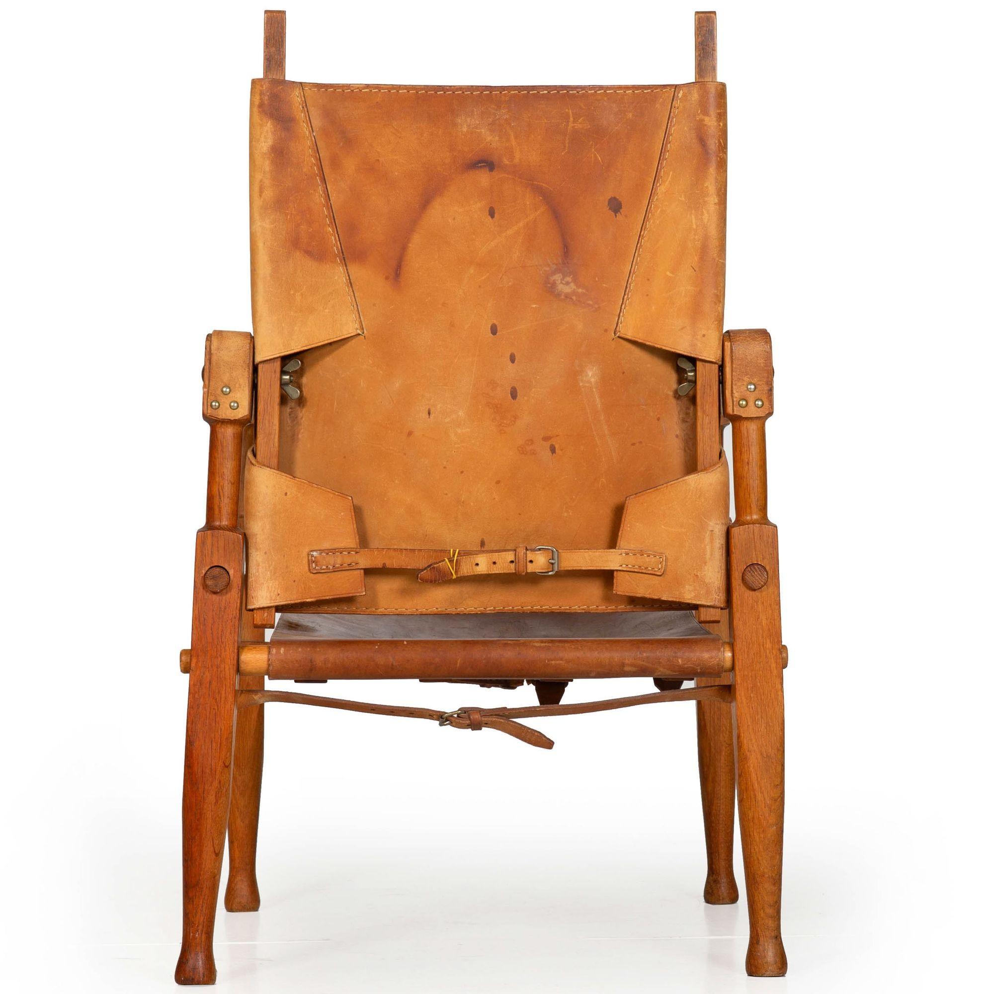 Mid-Century Modern “Safari” Chair in Leather and Oak by Wilhelm Kienzle, 1950s In Good Condition For Sale In Shippensburg, PA