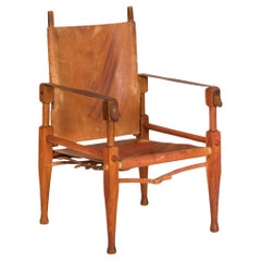 Mid-Century Modern “Safari” Chair in Leather and Oak by Wilhelm Kienzle, 1950s
