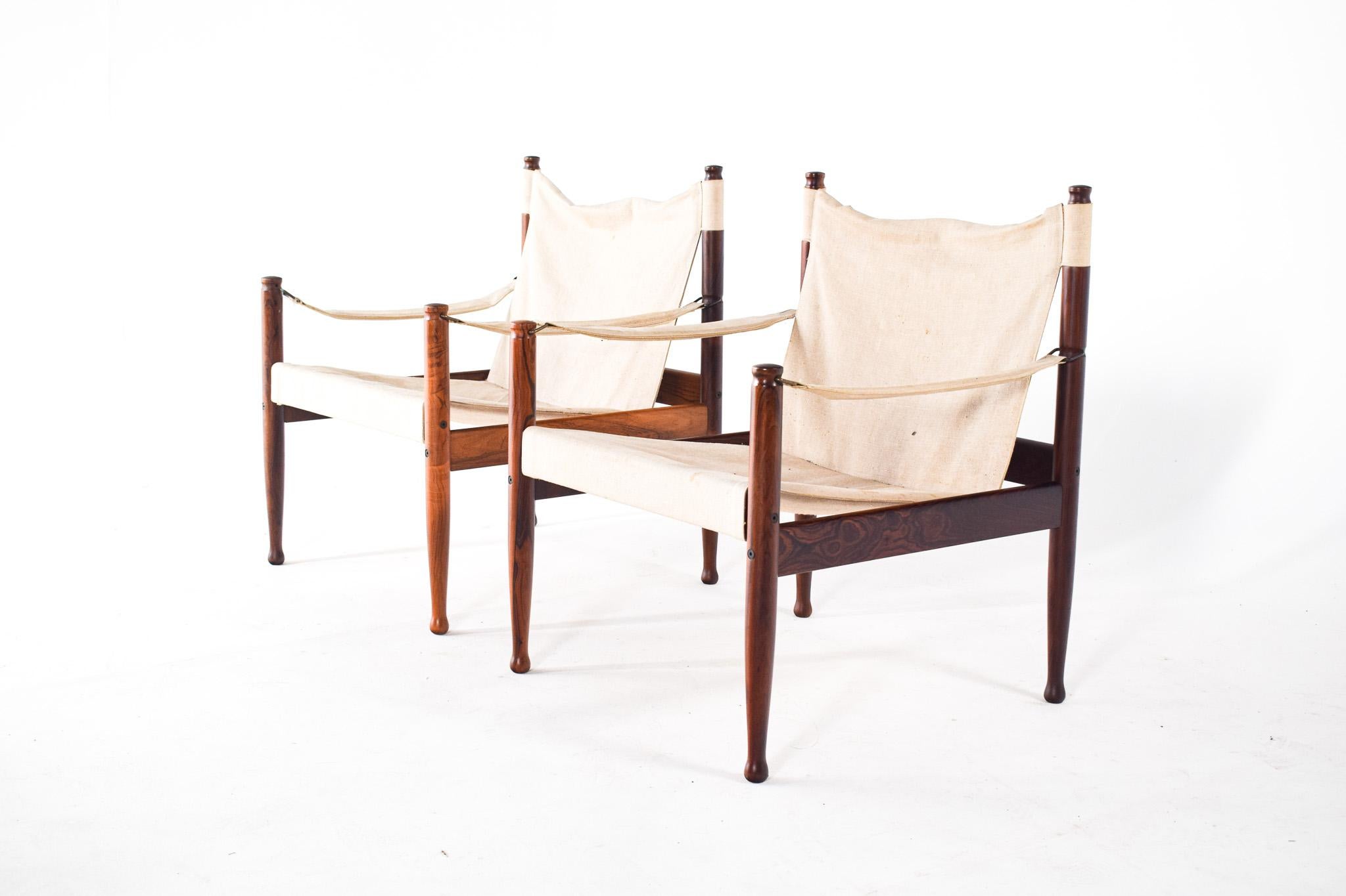 Danish Mid-Century Modern Safari Chairs by Erik Wørts for Niels Eilersen, Denmark 1960s For Sale