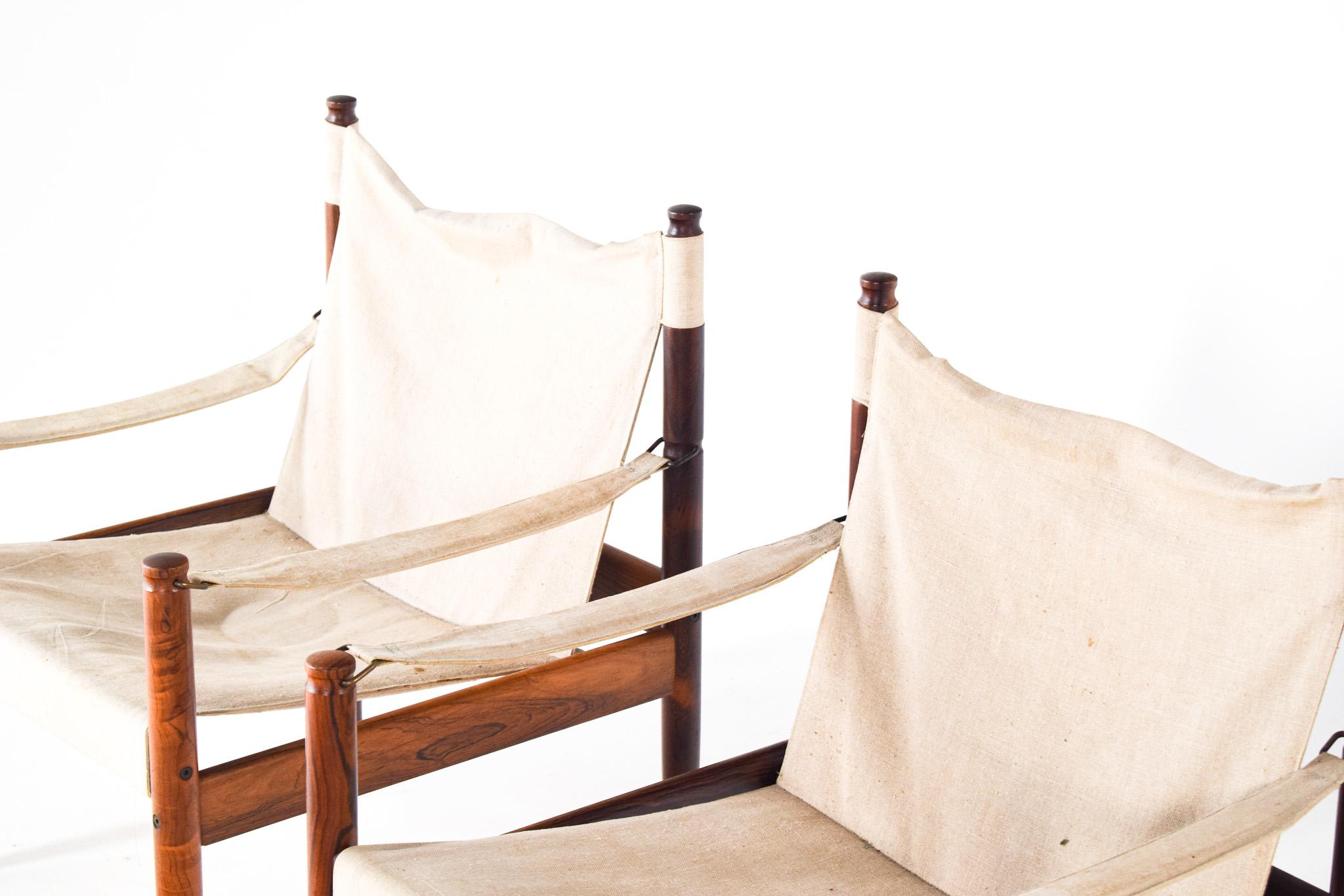 Mid-Century Modern Safari Chairs by Erik Wørts for Niels Eilersen, Denmark 1960s In Good Condition For Sale In Lisboa, Lisboa