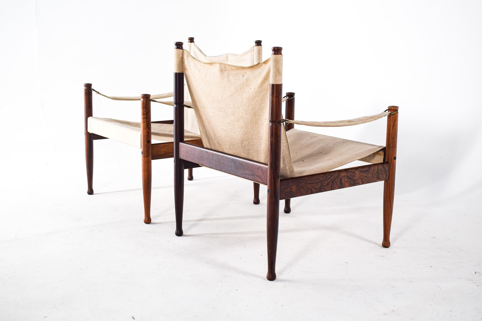 Mid-Century Modern Safari Chairs von Erik Wørts für Niels Eilersen, Dänemark 1960er Jahre (Rosenholz) im Angebot