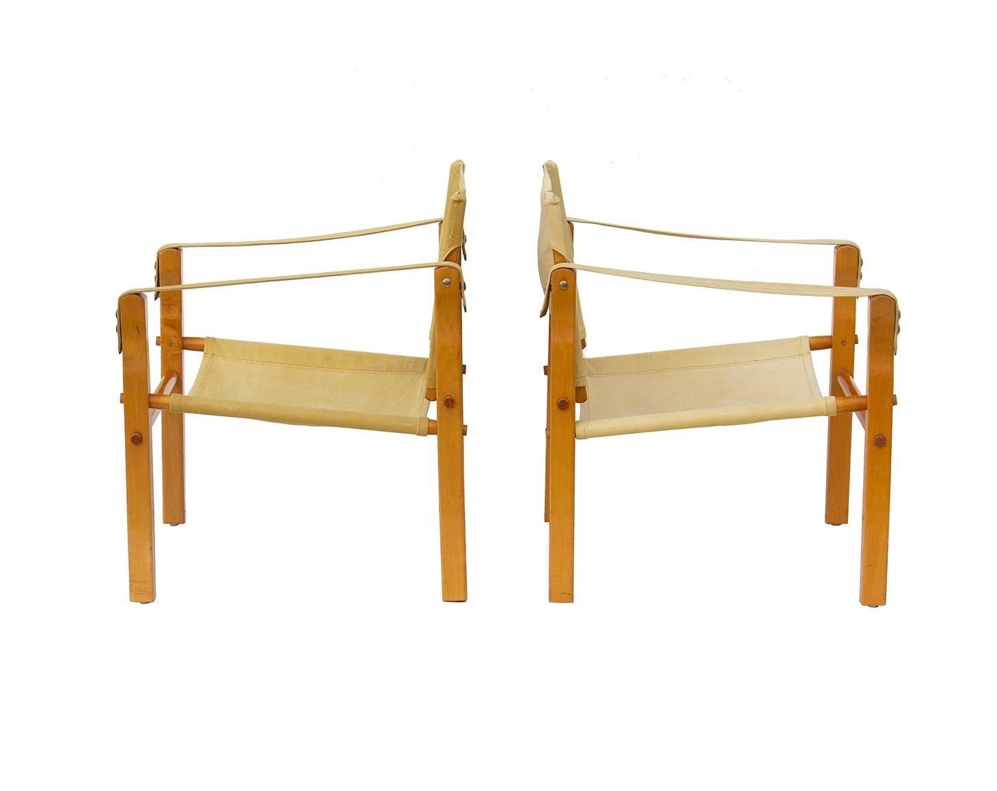 Late 20th Century Mid-Century Modern Safari Chairs in Ochre Canvas by Gold Medal
