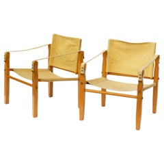 Mid-Century Modern Safari Chairs in Ochre Canvas by Gold Medal