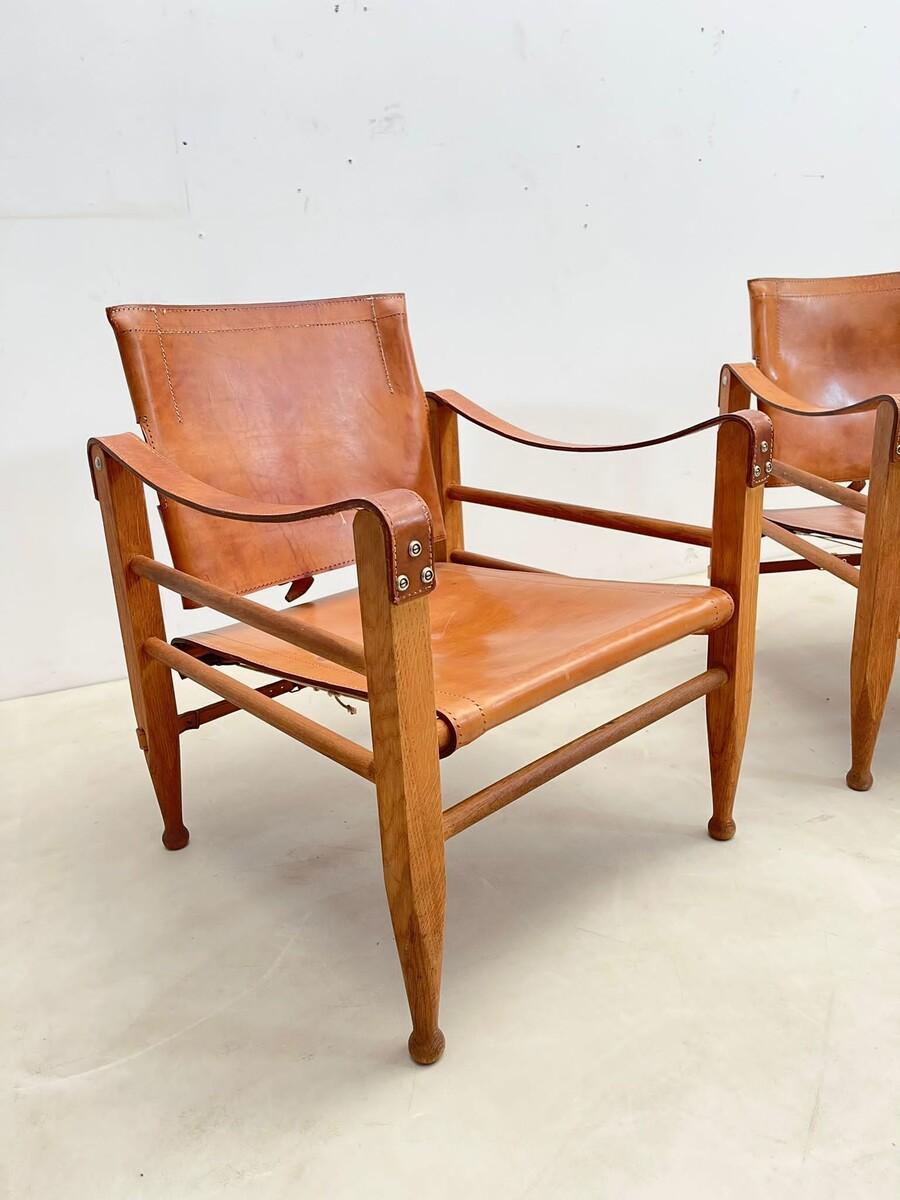 Mid-Century Modern Safari Cognac Leather Chairs, Italy, 1960s 7