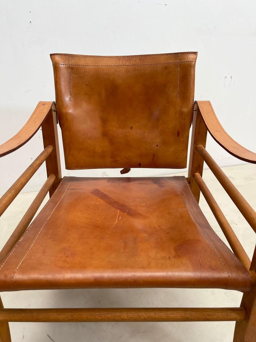 Mid-Century Modern Safari Cognac Leather Chairs, Italy, 1960s 9