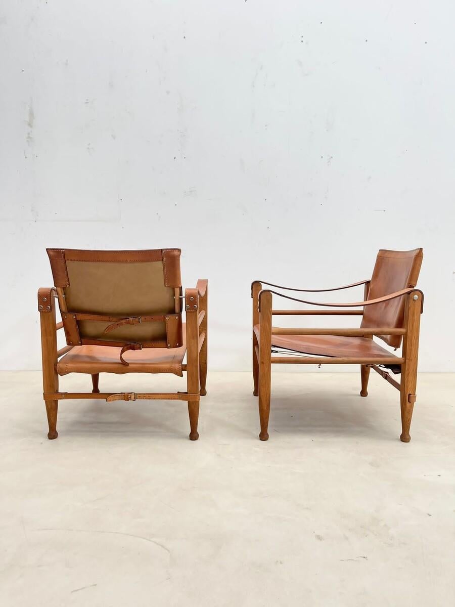 Mid-Century Modern Safari Cognac Leather Chairs, Italy, 1960s 13